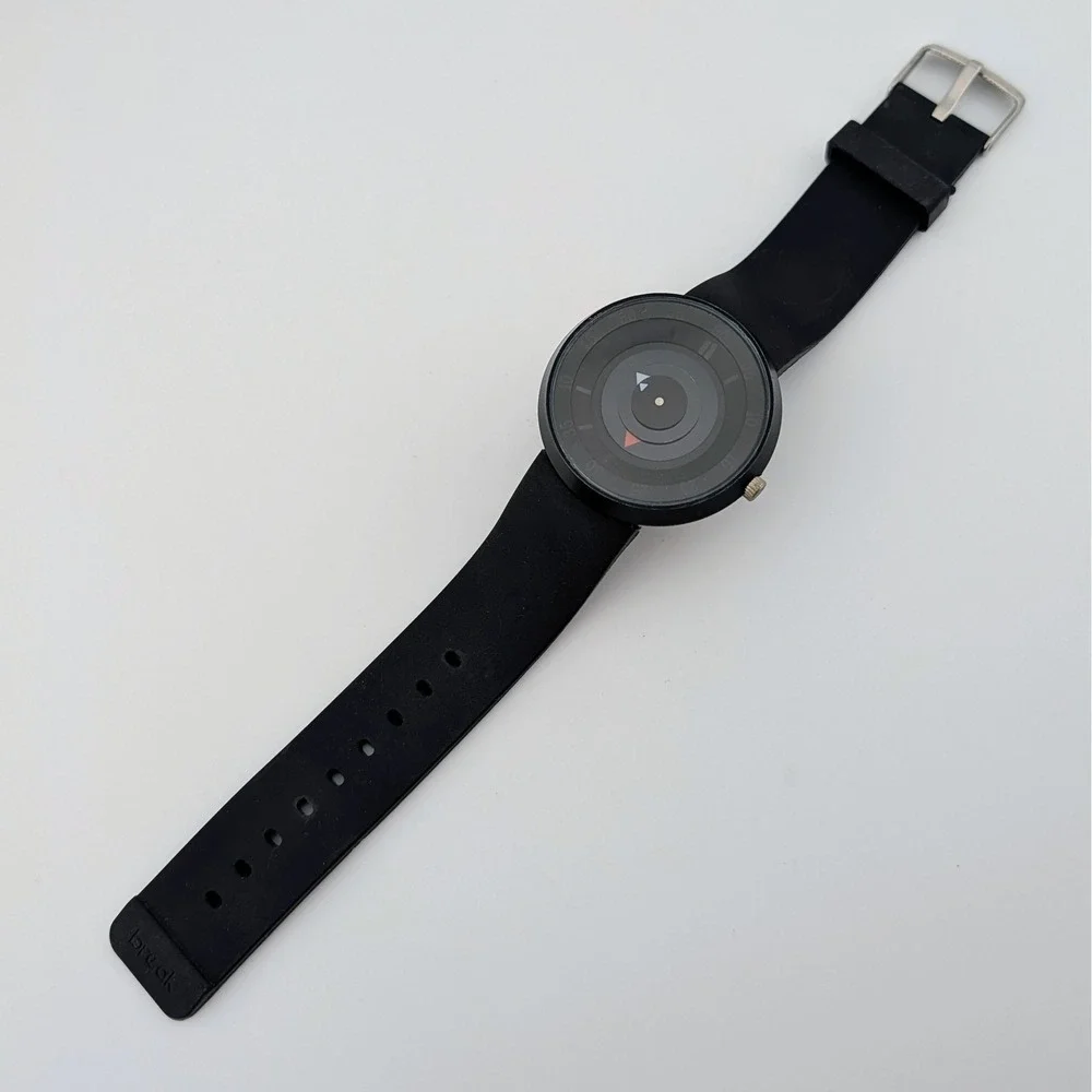 Men's 44mm Black Rotating Disc Mystery Dial Quartz Watch Rubber Strap